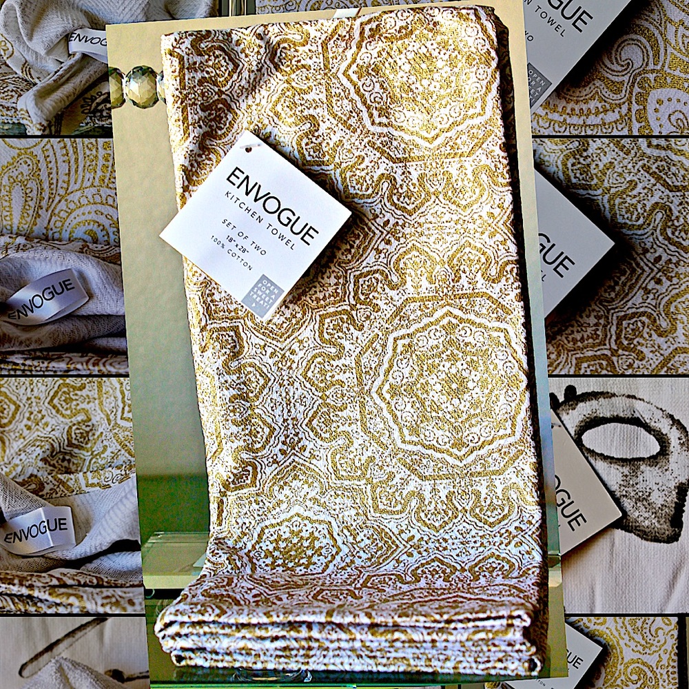 ENVOGUE KITCHEN TOWEL SET OF TWO GOLD DESIGN